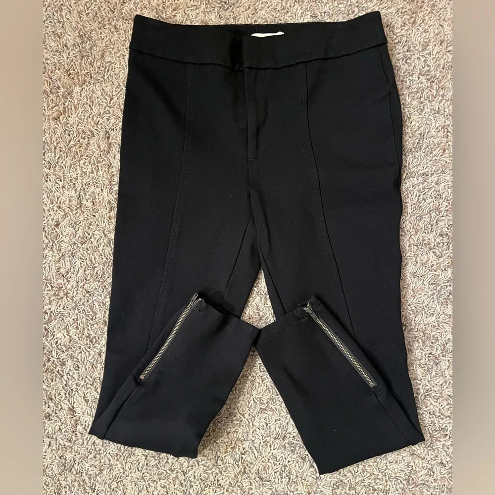Anthropologie Black The Essential Slim Zipper Bottom Pants Az 4P EUC